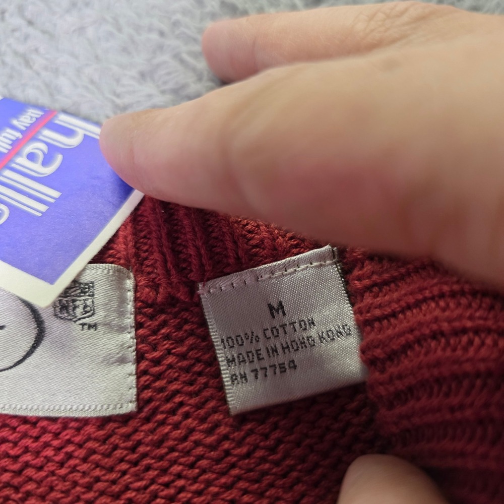 NFL QBC Mens M Sweater Red Cable Knit Diamond Textured Cotton Vintage 90s Top - Picture 4 of 8